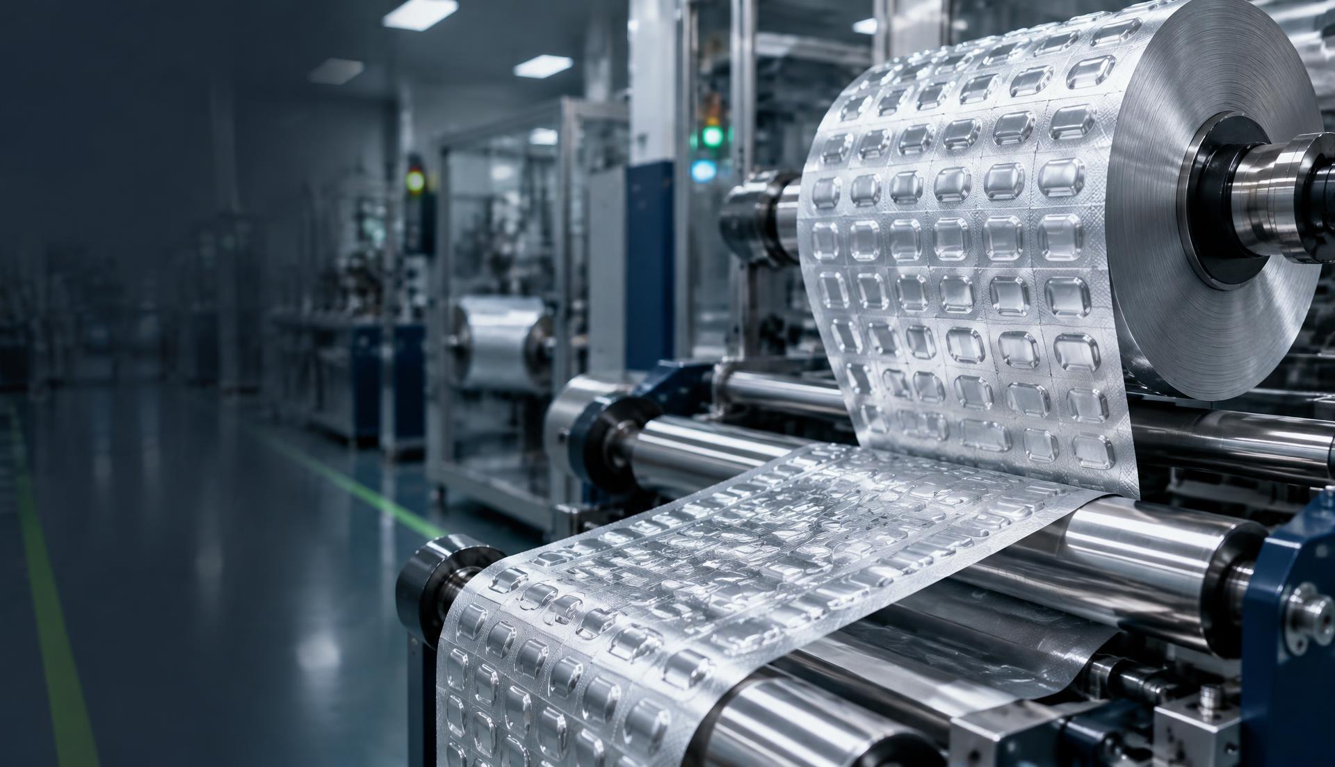 Pharmaceutical aluminium blister foil on a converting line